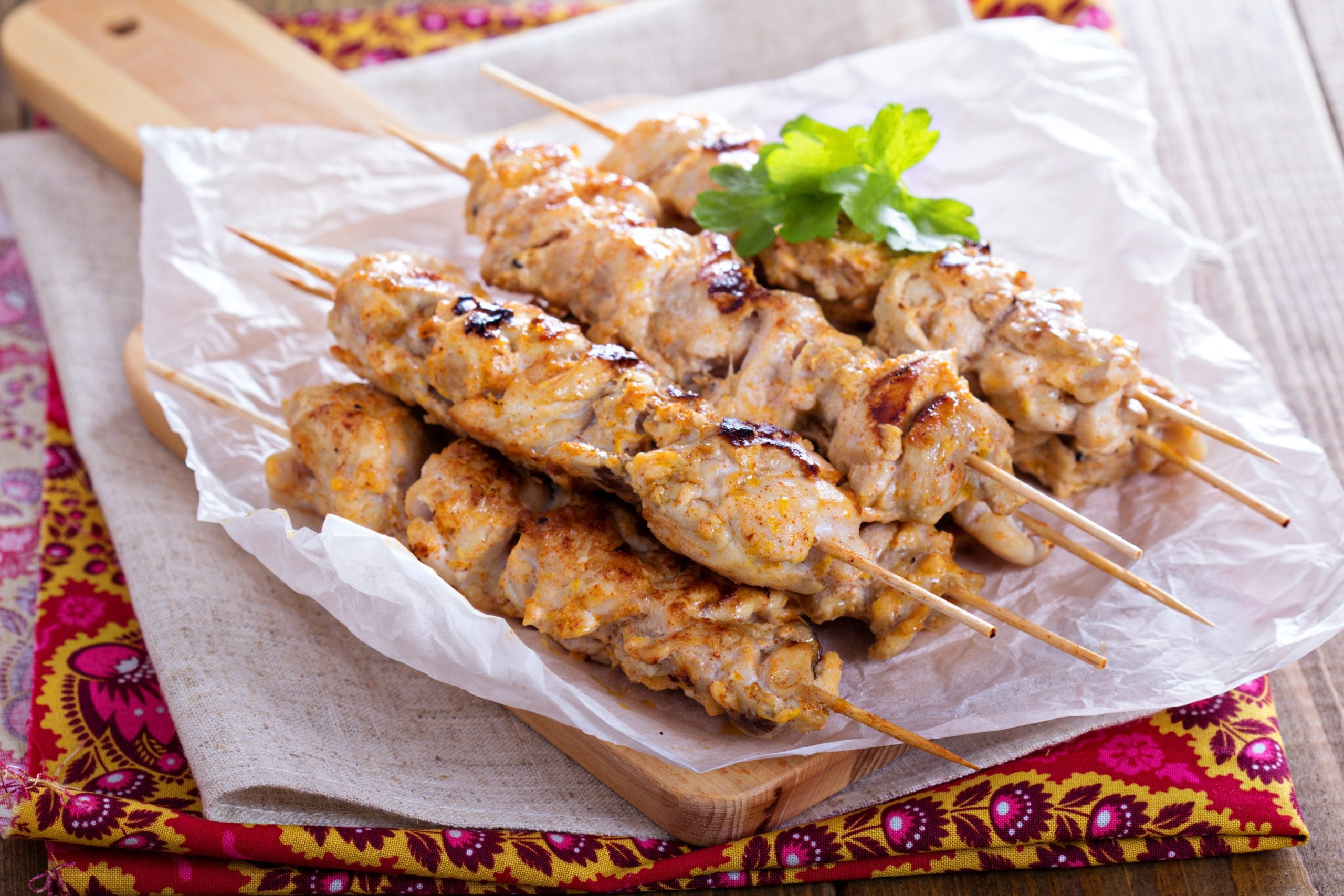 Chicken kebabs with yogurt and spices marinade