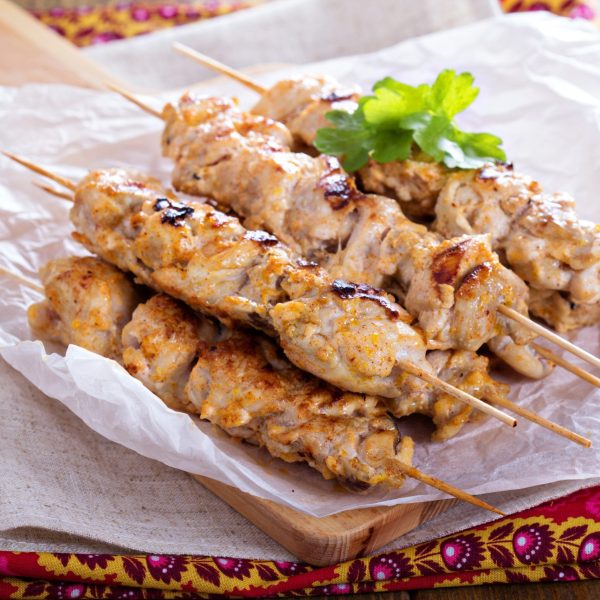 Chicken kebabs with yogurt and spices marinade